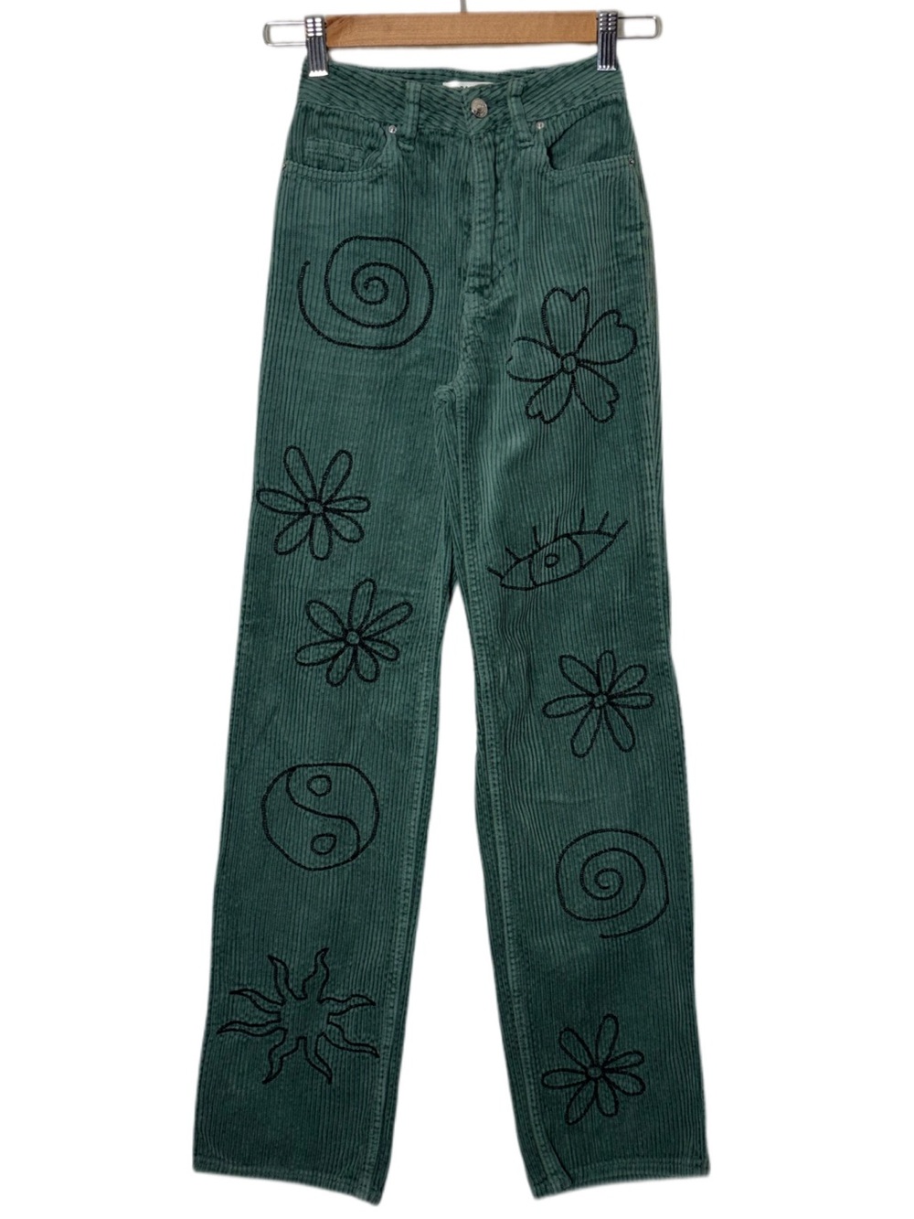 Pacsun 90's Boyfriend Corduroys Green Embroidered Women's Size 22